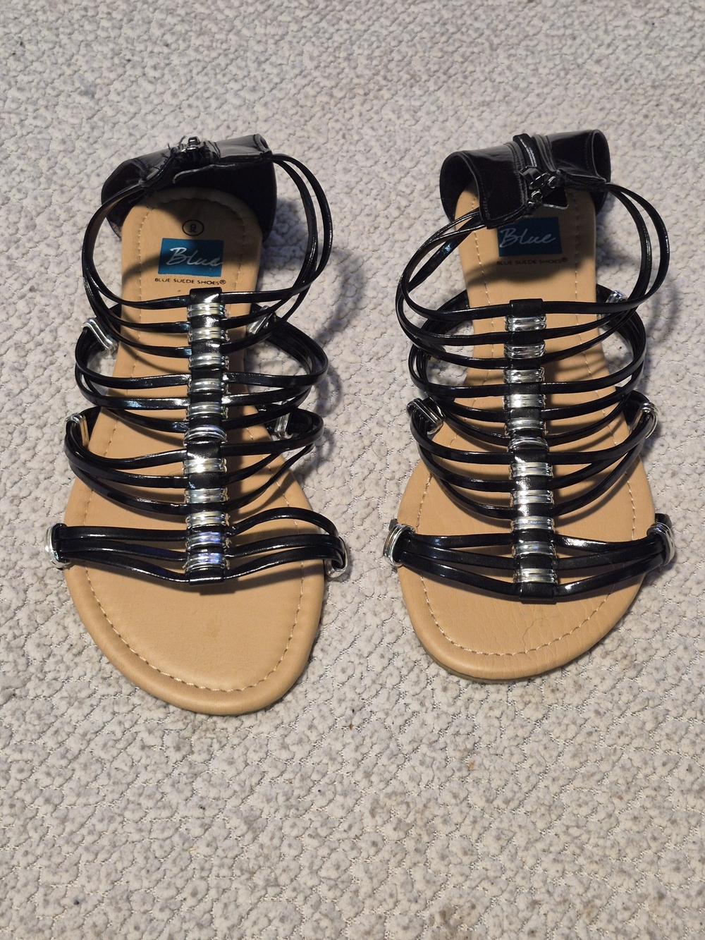 Blue Suede Shoes Black and Silver Gladiator Sandals